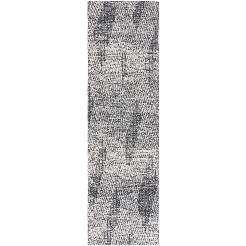 Ivory and Charcoal Wool Handmade Tufted Runner Rug, 2'-3" x 8'
