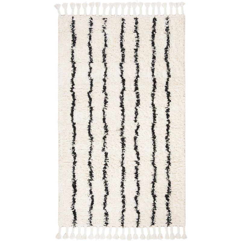 Casablanca Black and Ivory Hand-Tufted Wool Shag Rug 5' x 8'