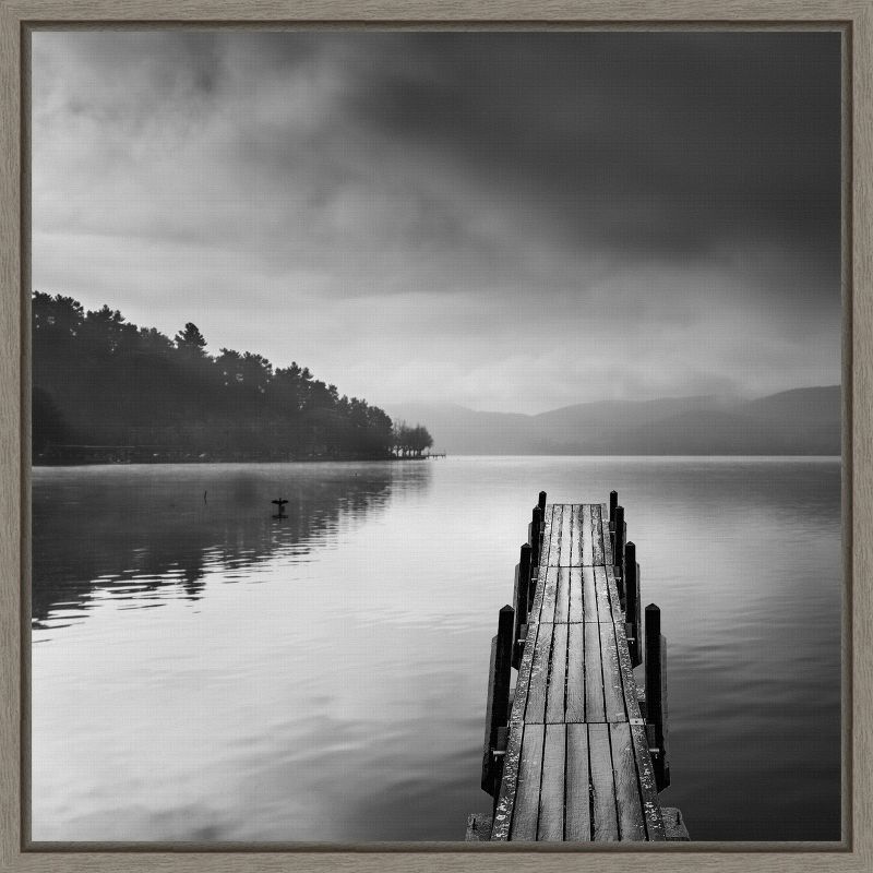 Black and White Framed Canvas Lake View Photograph, 22x22