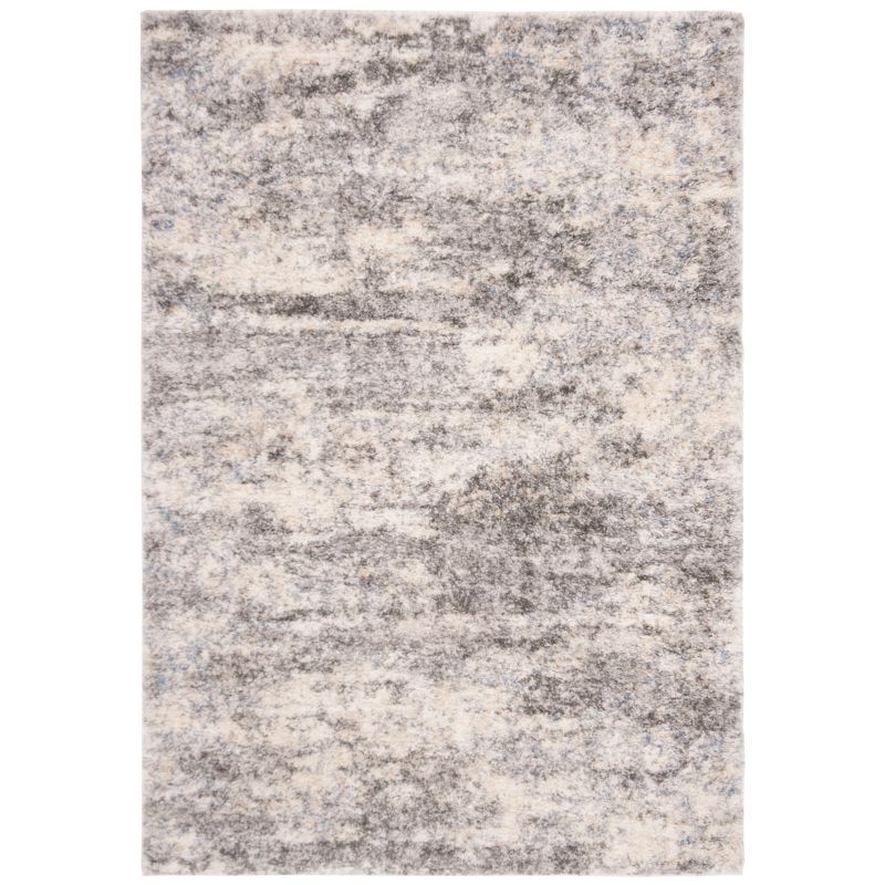 Grey Blue and Cream Synthetic Shag Area Rug, 5' x 7'