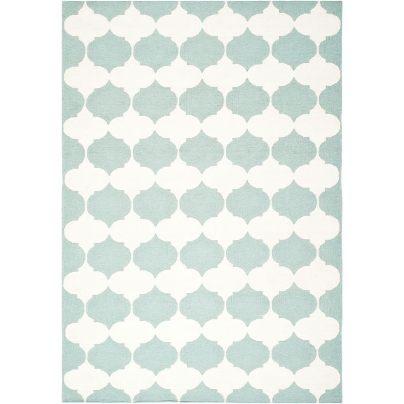 Handwoven Geometric Blue/Ivory Wool Area Rug 6'x9'