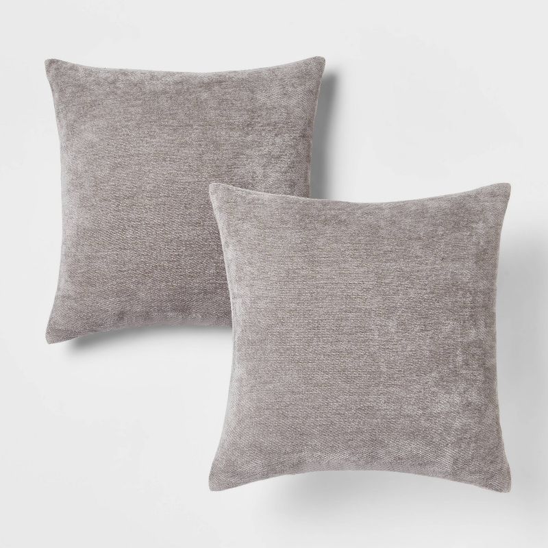 Gray Chenille Square Throw Pillows, Set of 2