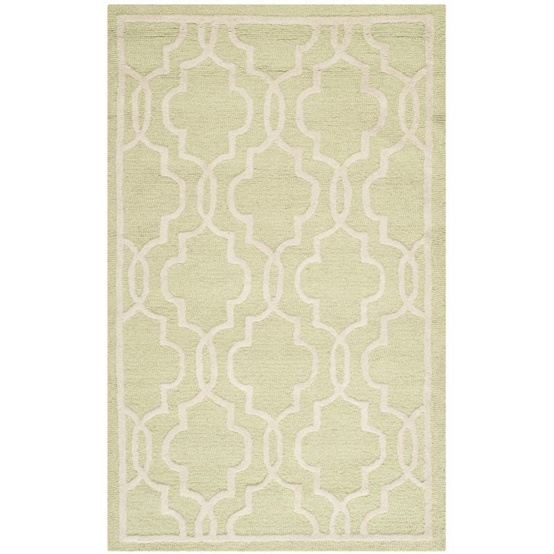 Ivory and Light Green Hand-Tufted Wool Area Rug 3' x 5'