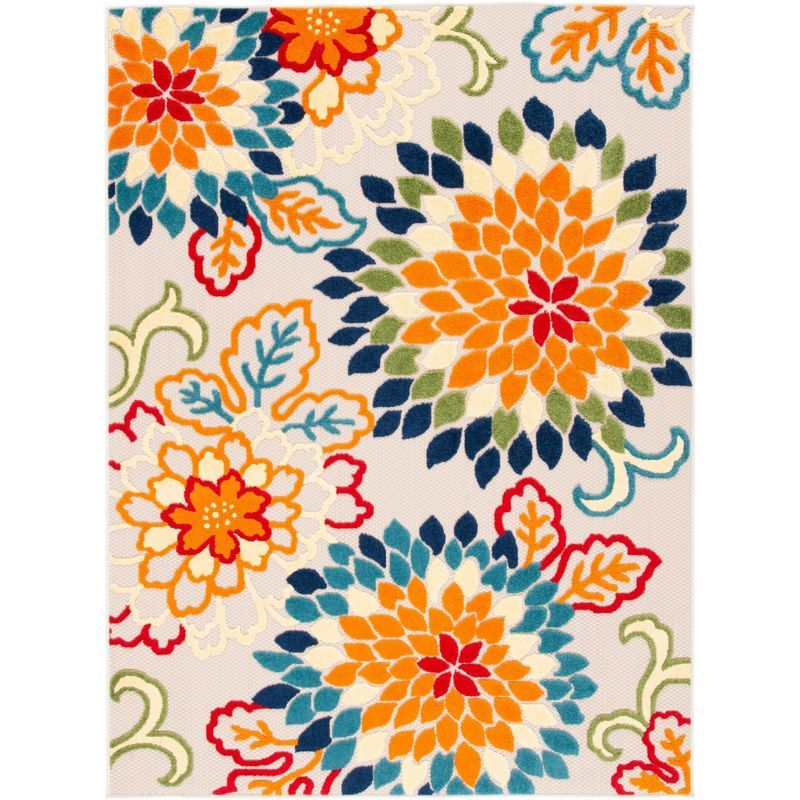 Ivory and Orange Floral Synthetic 8' x 10' Reversible Area Rug