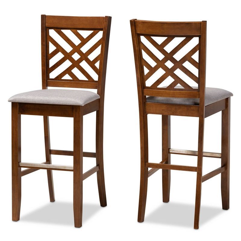 Jason Contemporary Grey Fabric & Walnut Wood Bar Stool Set