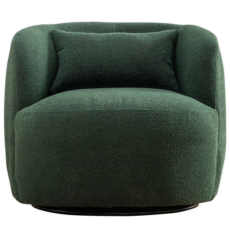 Green Boucle Upholstered Swivel Barrel Accent Chair with Wood Frame