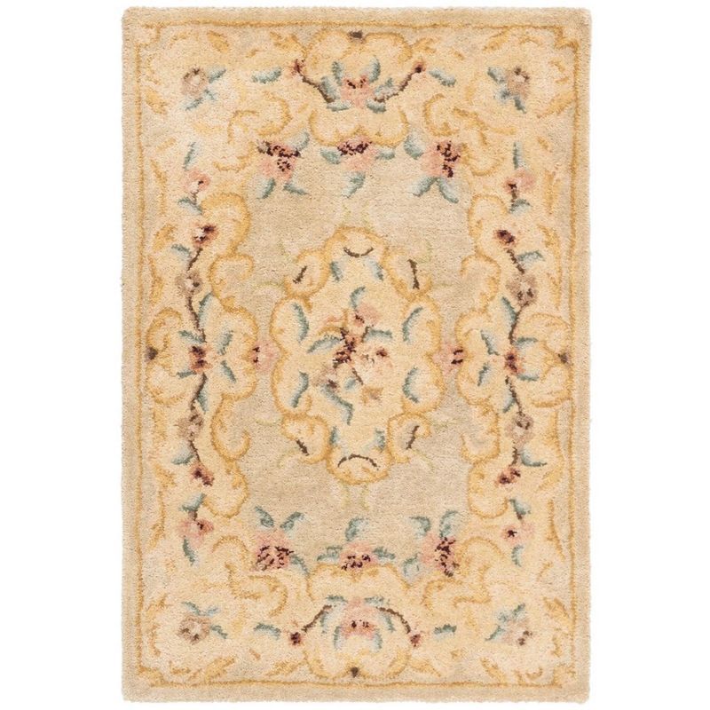 Light Green and Beige Hand-Tufted Wool Area Rug