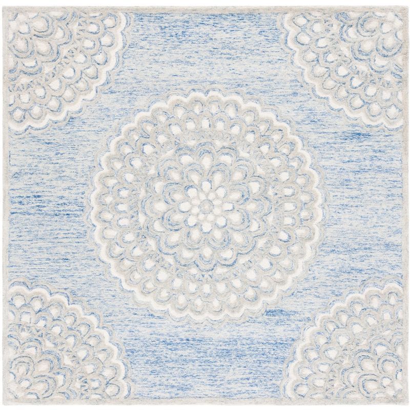 Classic Elegance Hand-Tufted Floral Wool 6' Square Rug in Blue