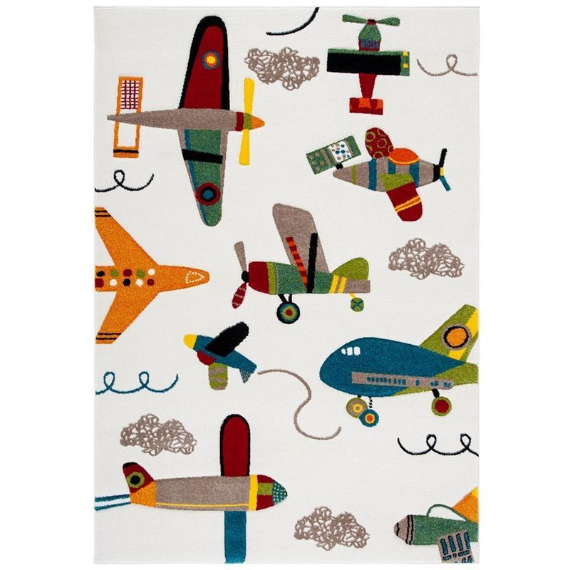 Off-White Kids Airplane Rectangular Synthetic Area Rug