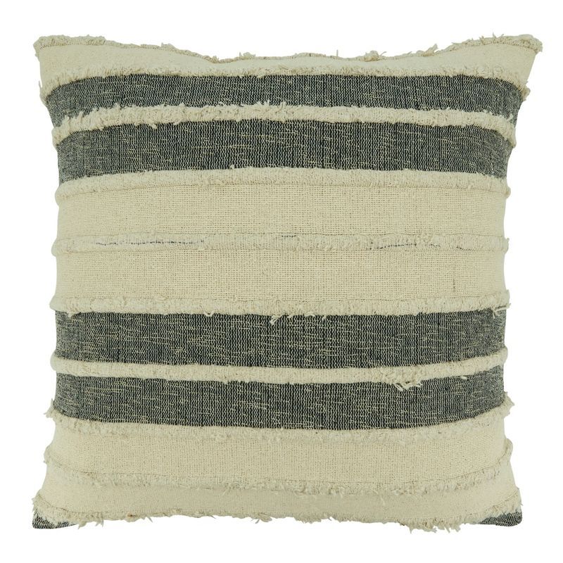 Tan and Gray Striped Tufted Square Throw Pillow