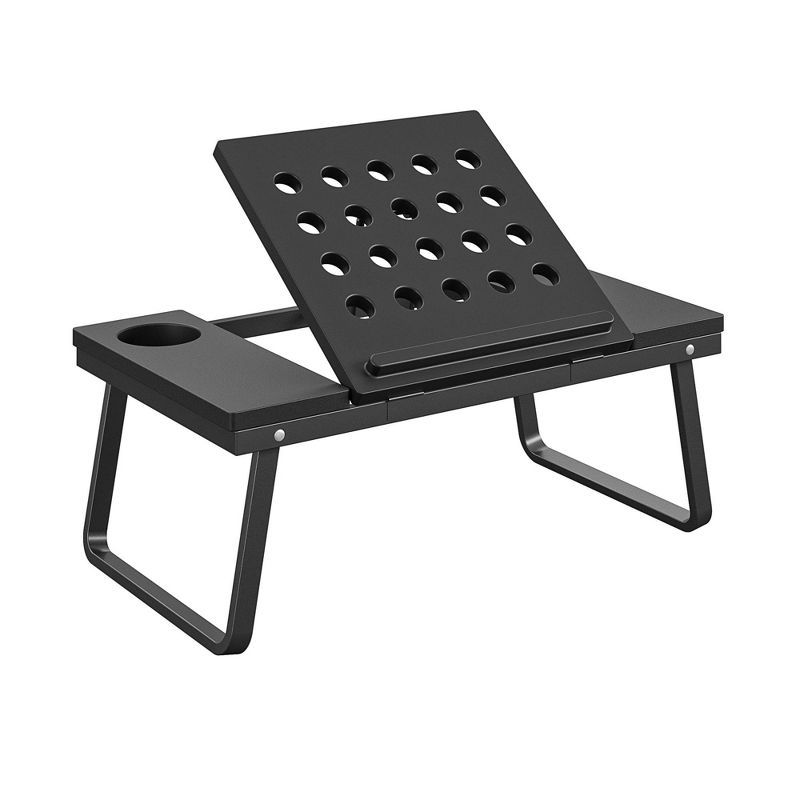 Black Steel Folding Lap Desk with Cup Holder