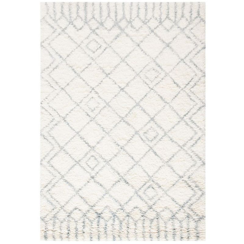 Ivory and Blue 4' x 6' Hand-Tufted Wool Shag Rug