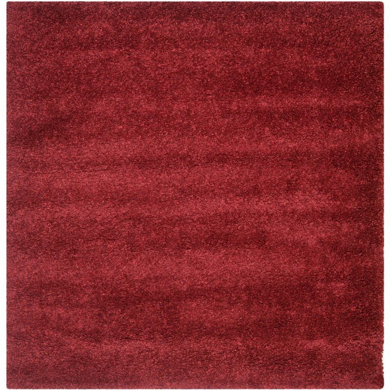 Maroon Square Geometric Tufted Shag Area Rug