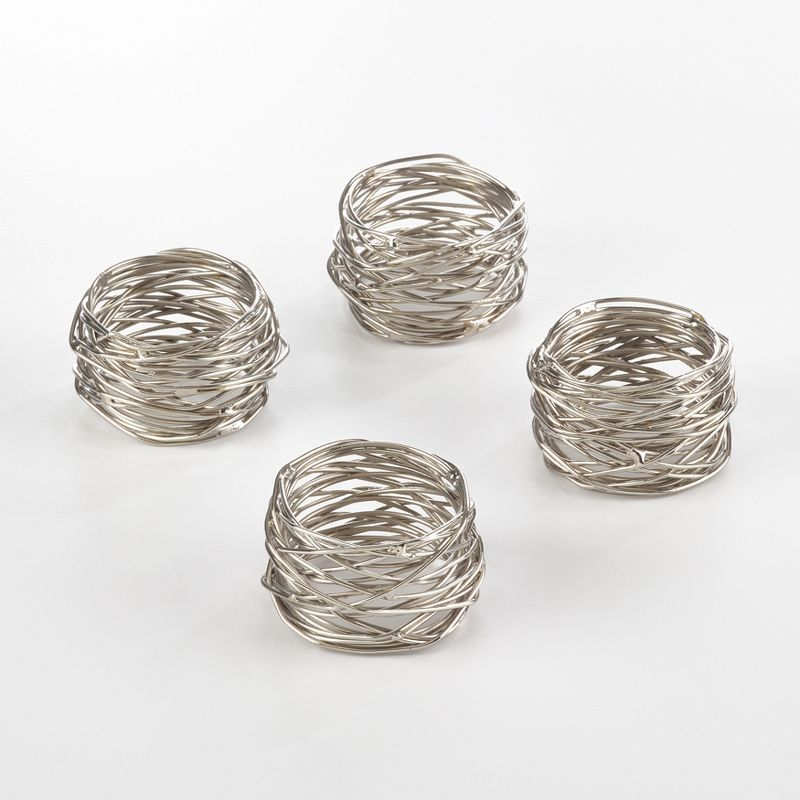 Silver Metal Twine Design Napkin Rings Set of 4