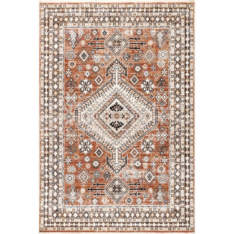 Vanesa Rust Medallion Synthetic 4' x 6' Area Rug