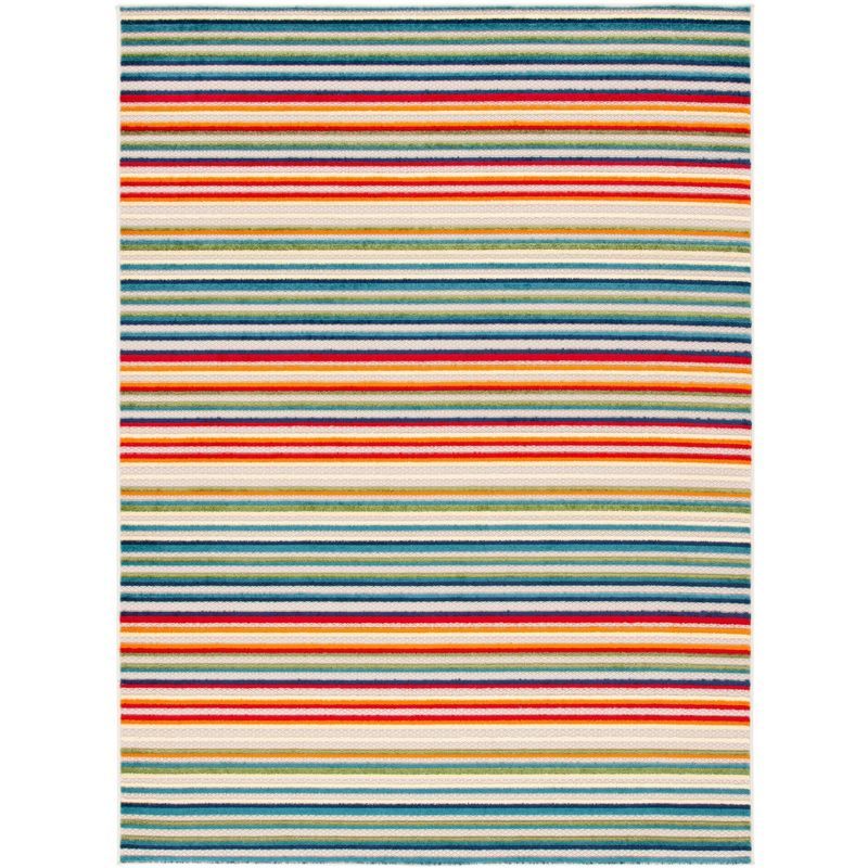 Ivory and Green Striped Synthetic Indoor/Outdoor Rug 4'5" x 6'5"