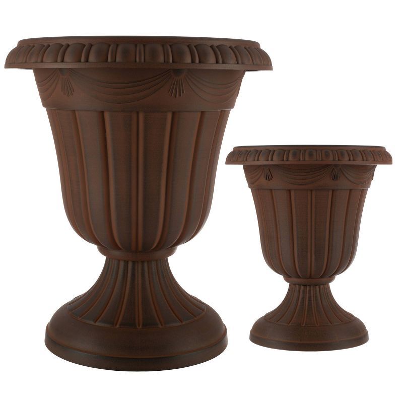 Brown Recycled Plastic Outdoor Urn Planter Set