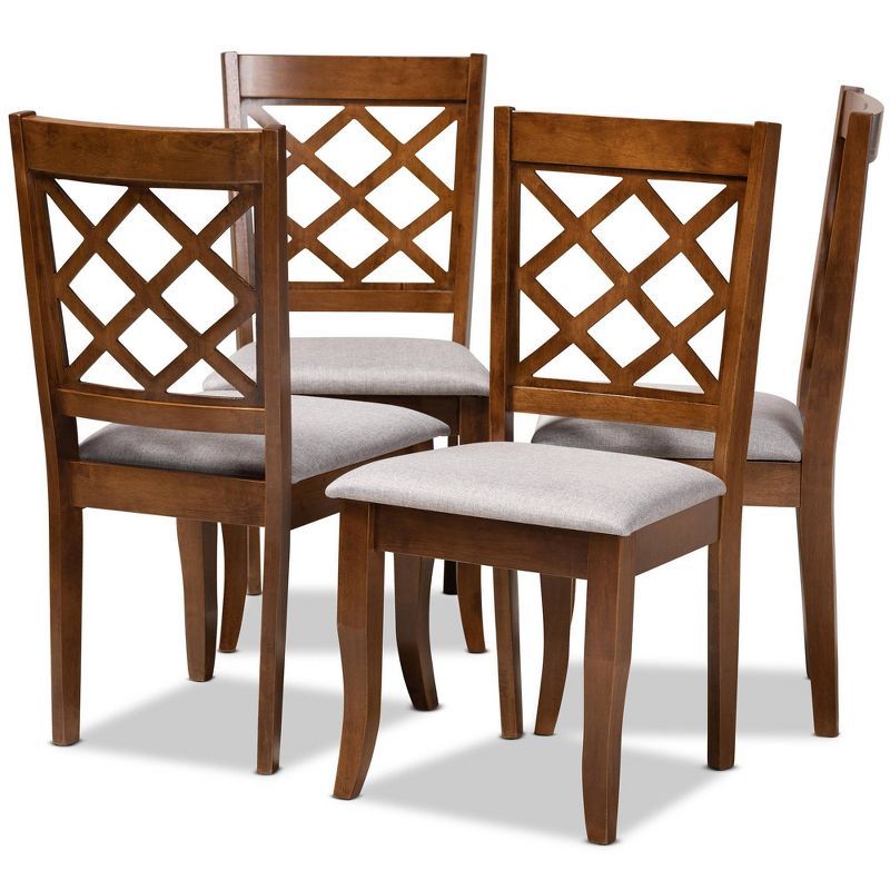 Gray Upholstered Walnut Wood Dining Chair Set