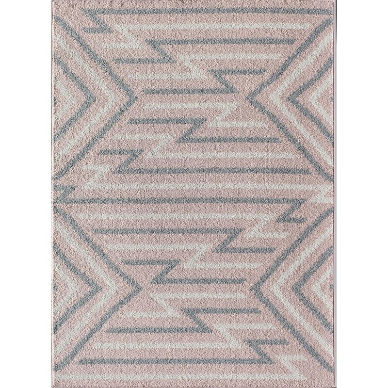 6' x 9' Gray and Pink Geometric Synthetic Area Rug