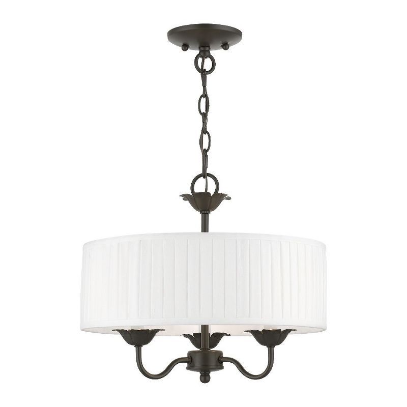 Edinburgh English Bronze 3-Light Drum Pendant with Off-White Shade