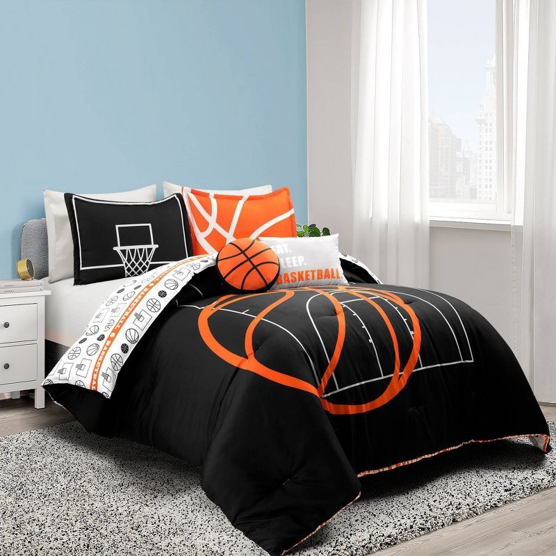 Full Black and Orange Microfiber Reversible Basketball Comforter Set