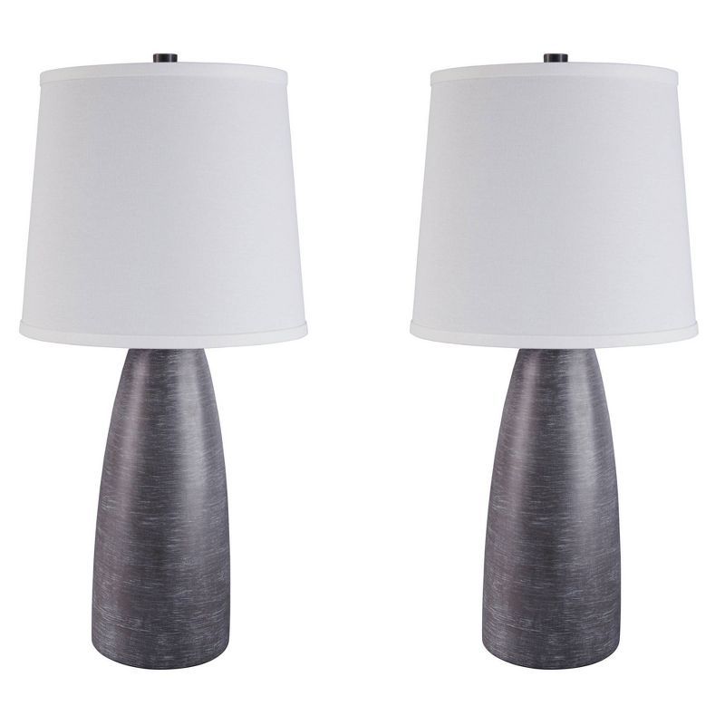 Set of 2 Gray Resin Table Lamps with White Drum Shades