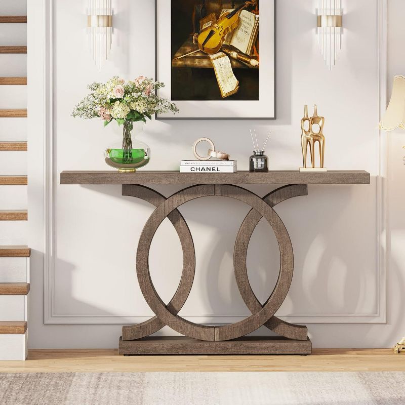 Hommoo 55 Inch Console Table with Geometric Base Brown