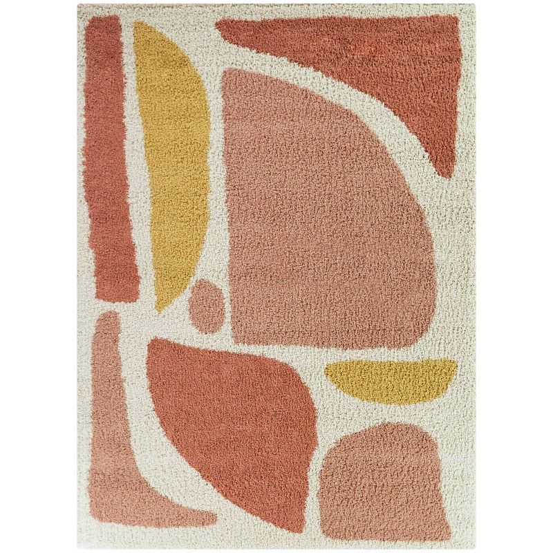Pink and Yellow Tufted Shag Synthetic Rectangular Rug 5'3"x7'
