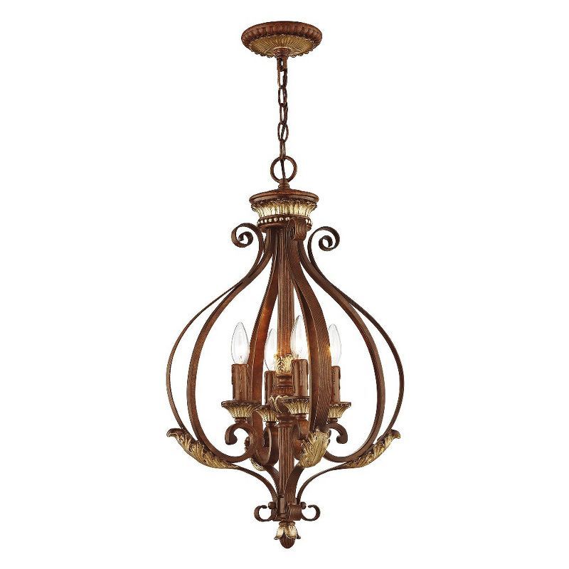 Villa Verona Bronze and Gold Leaf 4-Light Chandelier