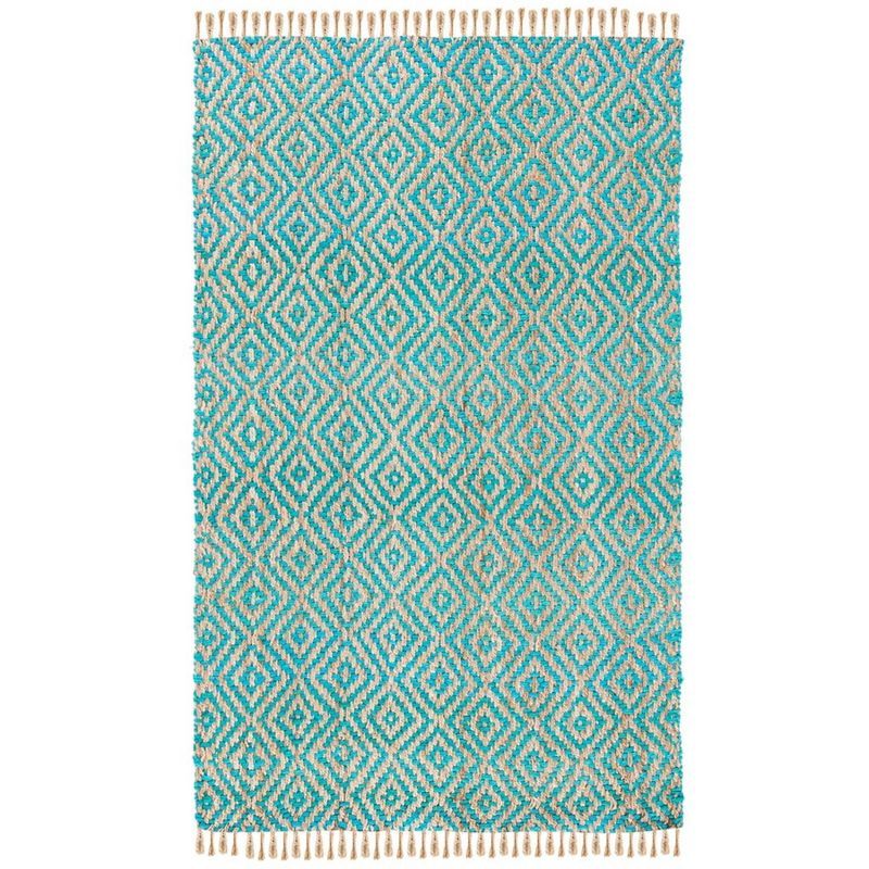 Handmade Turquoise and Natural Jute Diamond Pattern Area Rug