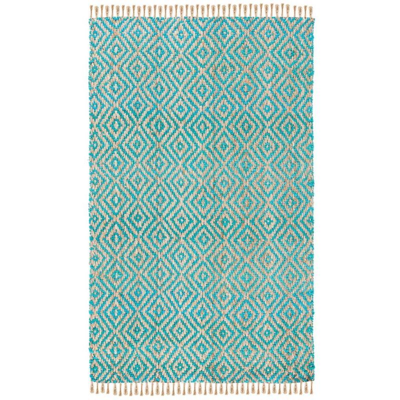 Handmade Turquoise and Natural Geometric Jute Area Rug