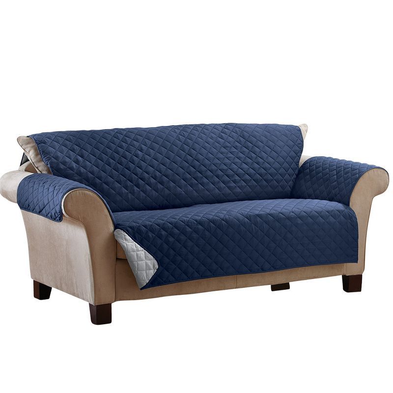 Navy and Silver Quilted Reversible Sofa Cover