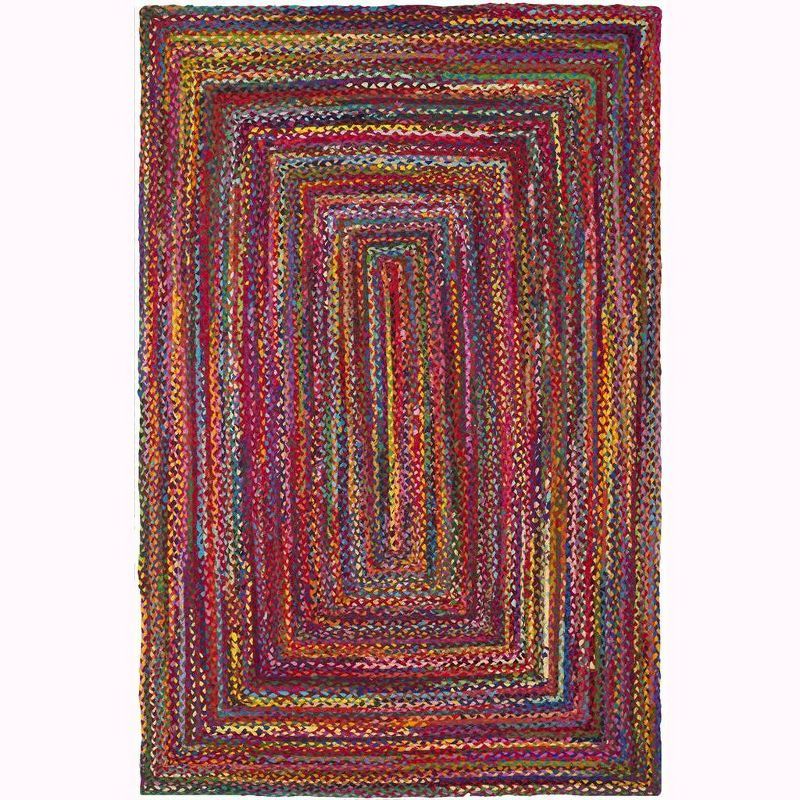 Handmade Braided Cotton Area Rug 72" x 84" in Red with Easy Care