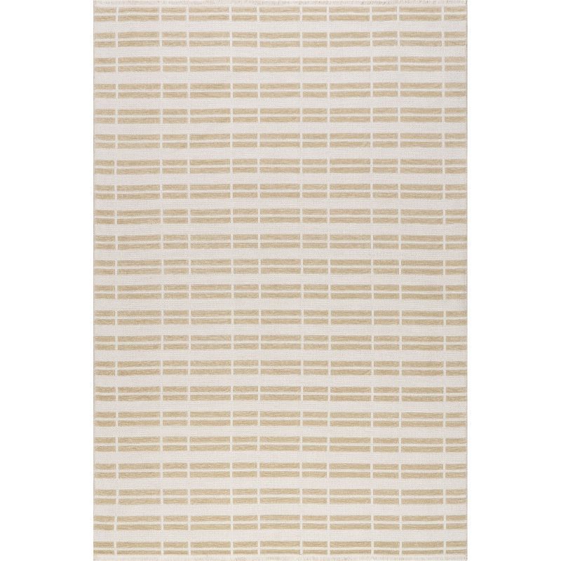 Beige and White Striped Washable Cotton Viscose Rug