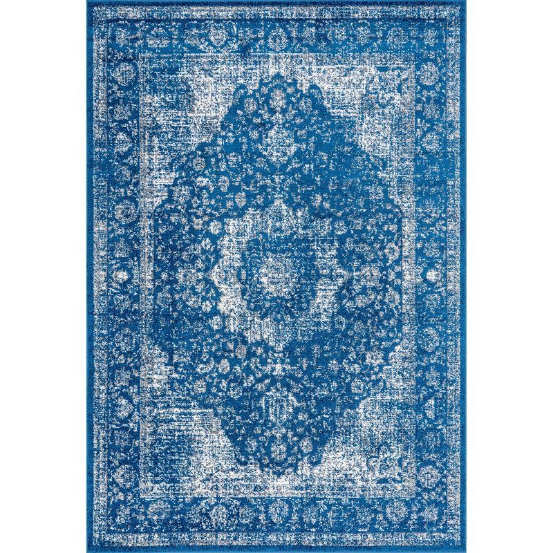 Dark Blue Rectangular Synthetic Persian Area Rug 6' x 9'