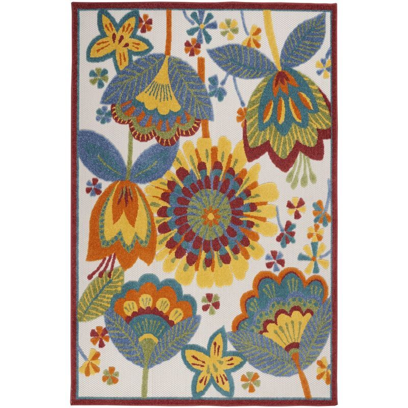 Aloha Collection 63" Multicolor Floral Round Indoor/Outdoor Rug