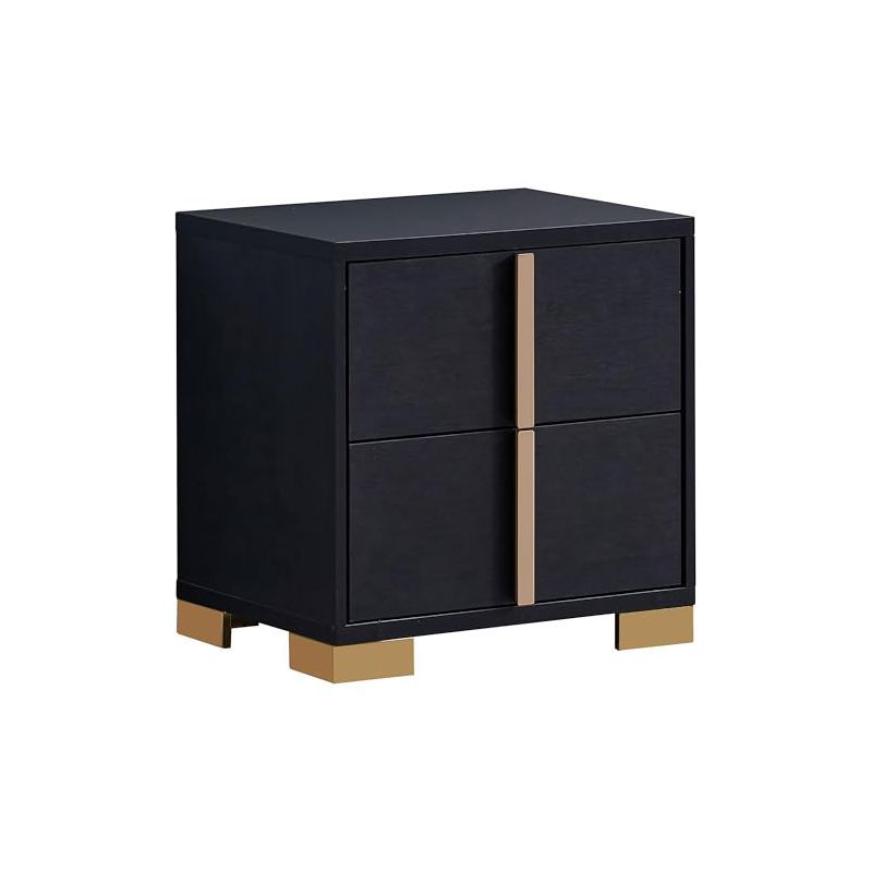 Black and Gold 2-Drawer Modern Nightstand