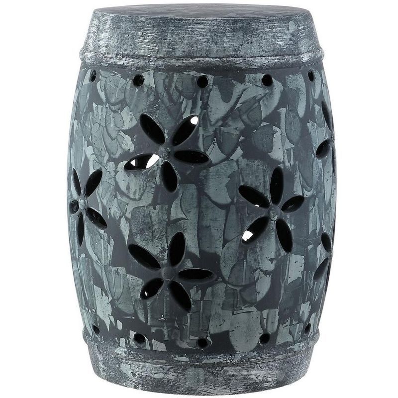 Antiqued Grey Floral Cut-Out Ceramic Garden Stool