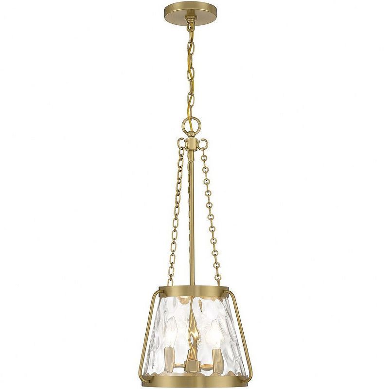 Crawford Warm Brass 3-Light Pendant with Clear Water Glass Shade