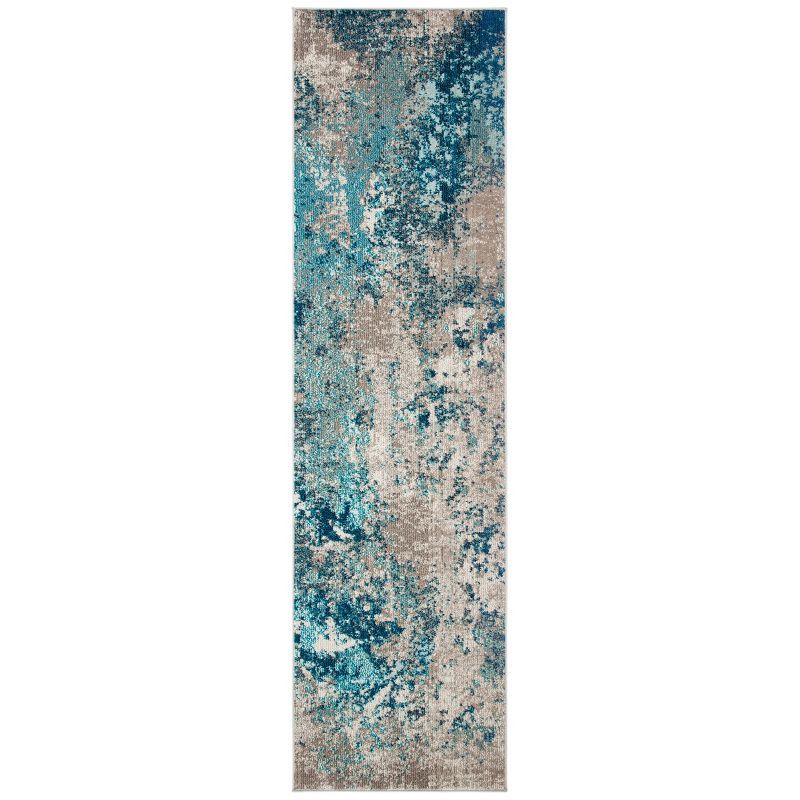 Metro-Mod Chic Grey/Blue Synthetic 2'2" x 12' Runner Rug