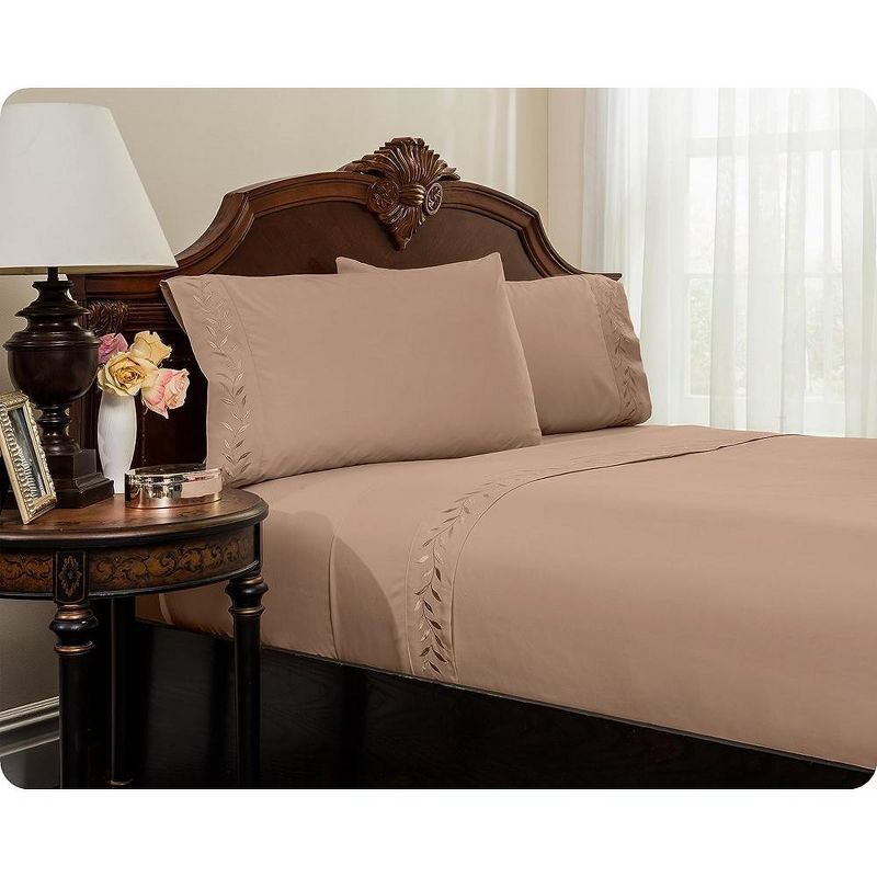 Twin Taupe Embroidered Microfiber Bed Sheet Set