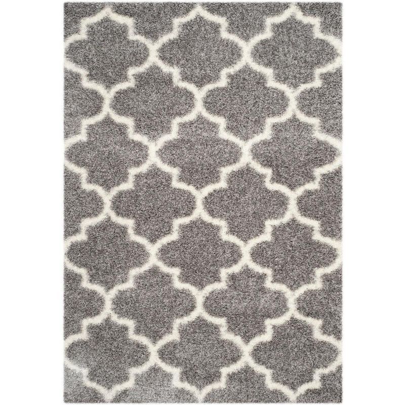 Hand-Knotted Grey/Ivory Shag Area Rug with Synthetic Fibers - 59"x9"