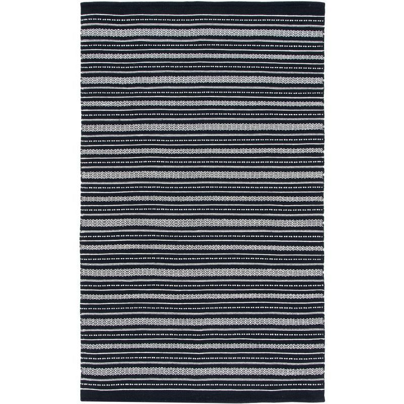 Black and White Handwoven Wool Kilim 4' x 6' Area Rug