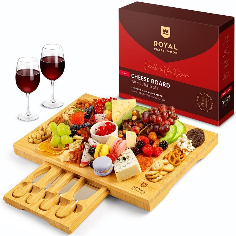 Luxury Bamboo Cheese Board Set with Cutlery Drawer