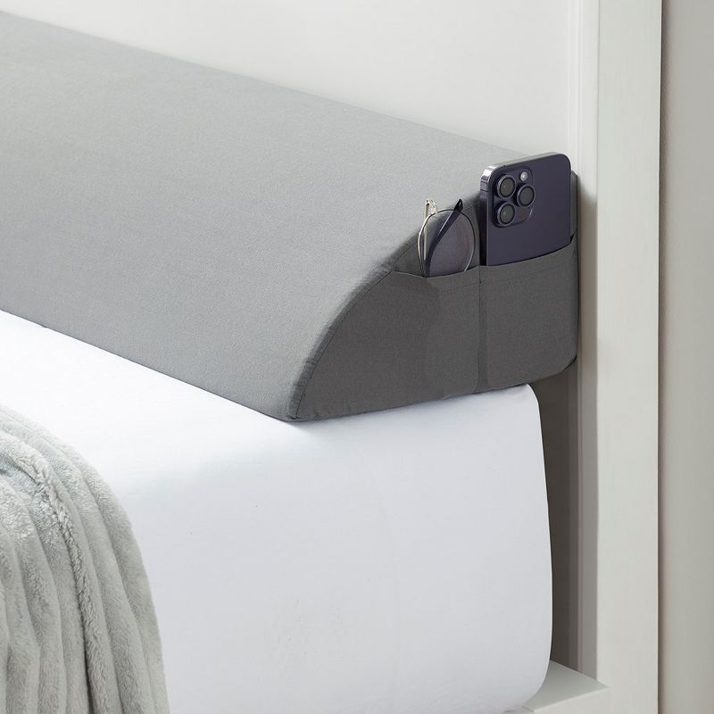 Gray Microfiber Bed Wedge Pillow with Side Pockets