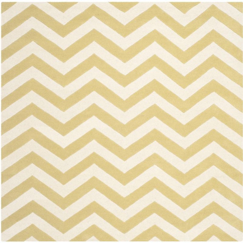 Hand-Tufted Light Gold and Ivory Wool Square Area Rug