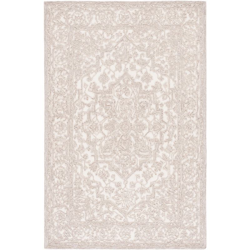 Ivory and Natural Hand-Tufted Wool 5' x 8' Area Rug
