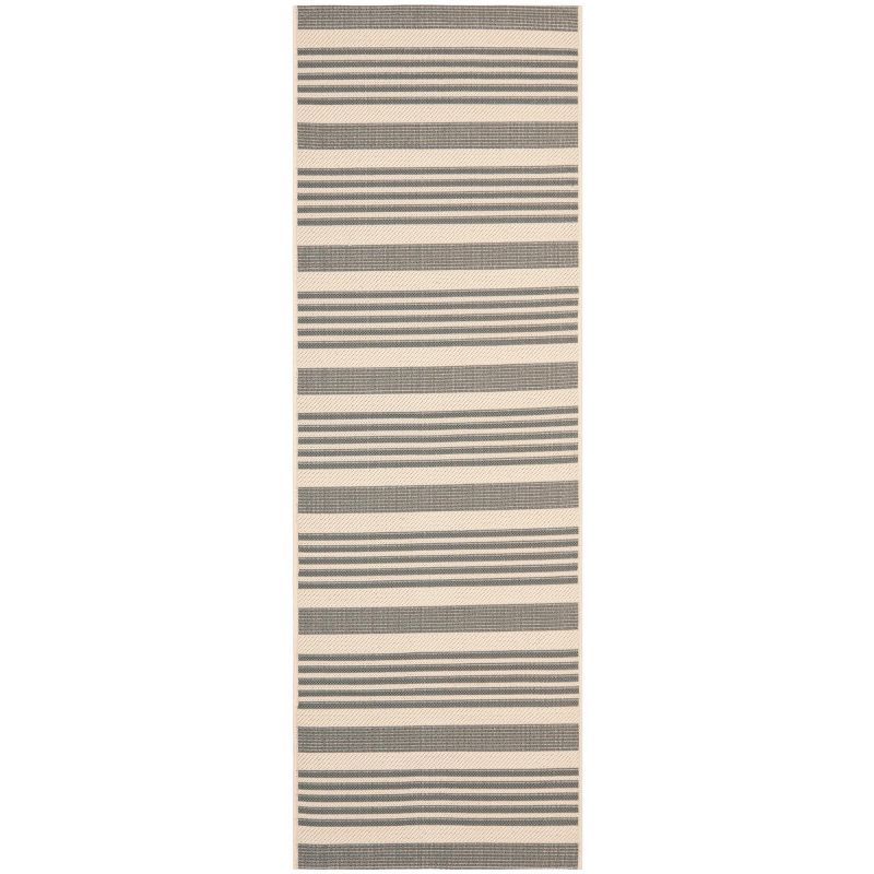 Gray Striped Synthetic Easy-Care Outdoor Runner