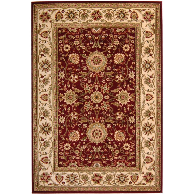 Red and Ivory Floral Tufted Synthetic Area Rug