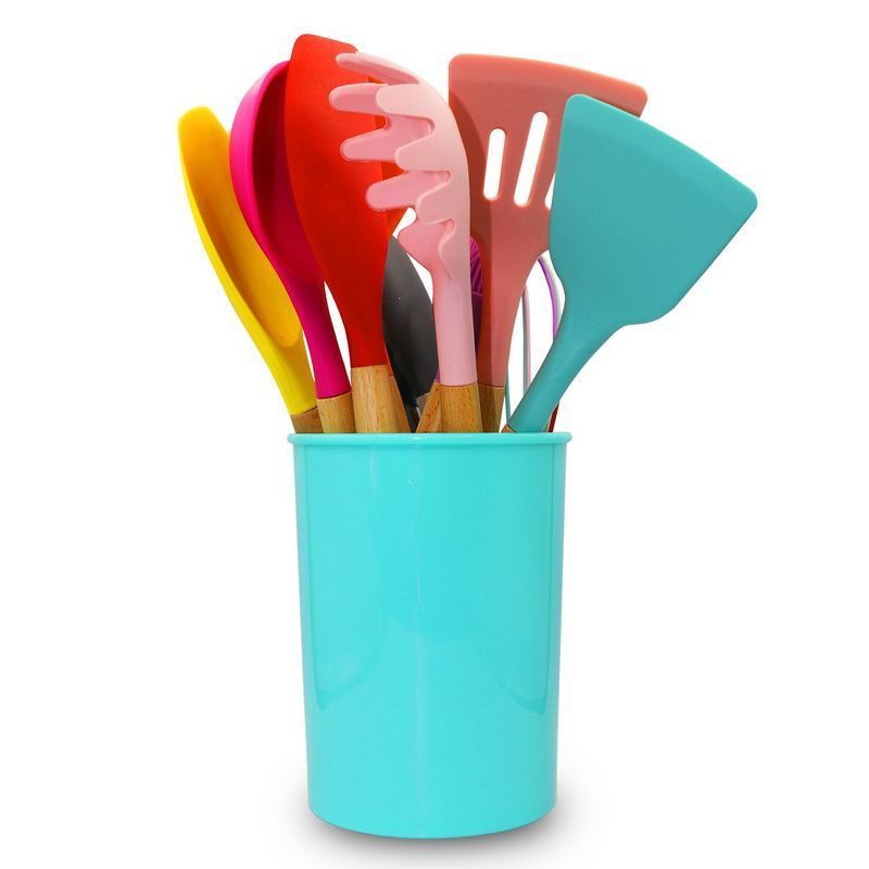 Cheer Collection 12 Piece Multicolor Silicone Spatula Set with Wooden Handles